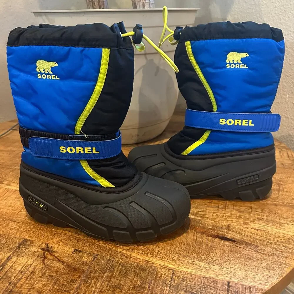 Sorel Youth Flurry Snow Winter Boots Size 2 Waterproof Insulated Blue and Black